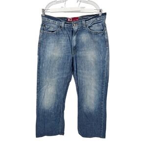 X2‎ Quality Denim Jeans Mens 36x34 Blue M42 Loose Boot Cut Baggy Y2K Rugged
